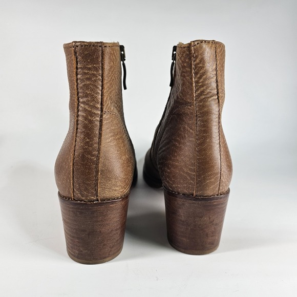 Roots Ankle Booties Women 8 38 Brown Tan Side Zip Boho Block Heel Pebbled Italy - Picture 7 of 11